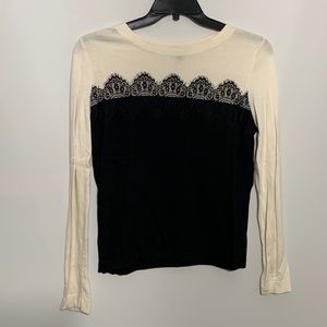 Talbots Black and Cream Sweater with Lace
